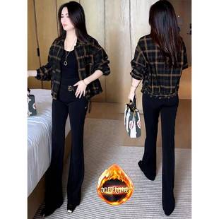 香港代购加绒加厚格子短款外套女冬新款洋气显瘦休闲百搭夹克上衣