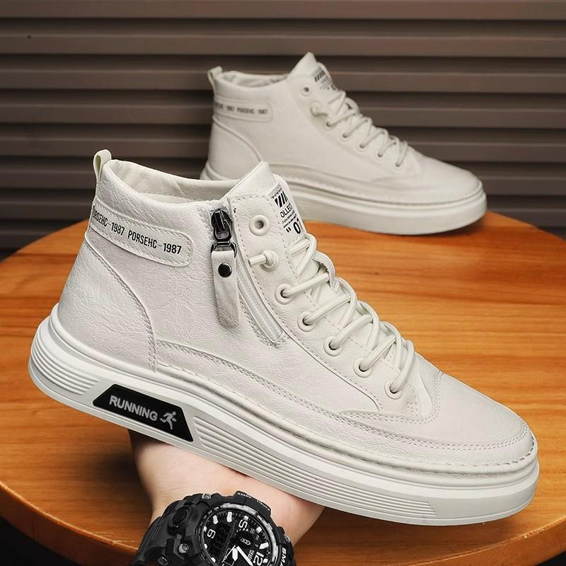 秋冬2025年新款休闲真皮小白鞋男潮鞋增高马丁靴男士高帮运动板鞋