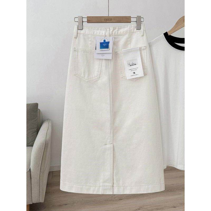 白色牛仔半身裙女秋季2025新款高腰显瘦中长款包臀裙a字直筒裙子