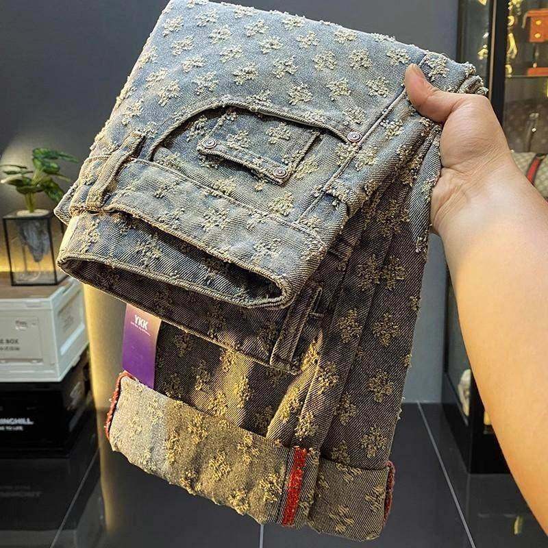 美式高街牛仔裤男欧洲站秋冬高端潮牌百搭休闲宽松直筒阔腿长裤子