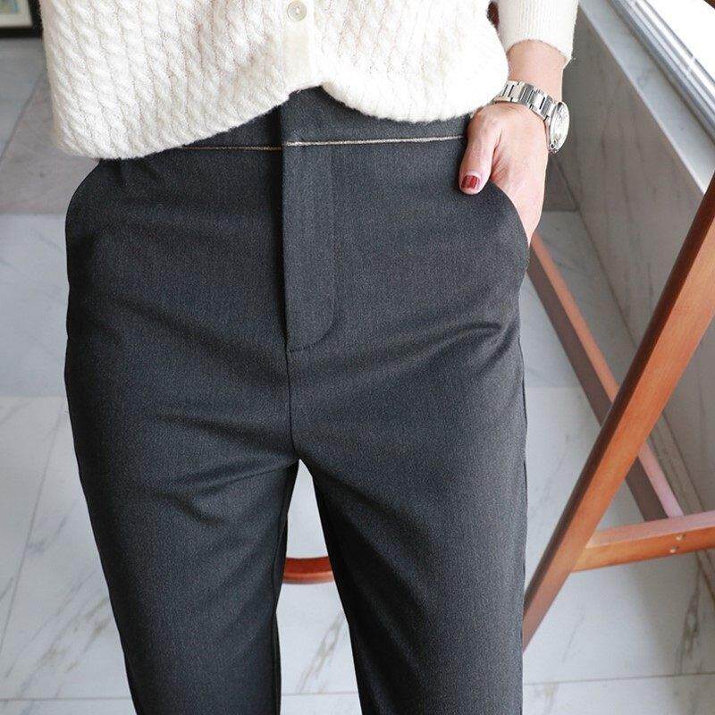 欧洲站春夏新款灰色西装裤女九分裤子小脚直筒高腰烟管裤职业西裤