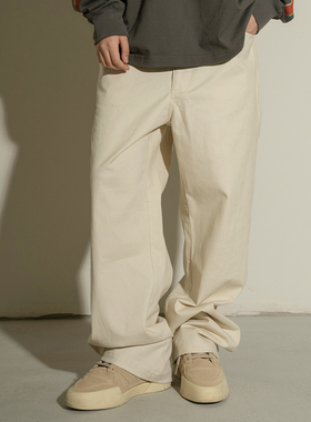 Makemore休闲裤男W01浅色纯棉宽松直筒潮流百搭休闲白色裤子女
