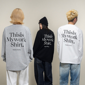 新款 Makemore长袖 t恤男春季 口袋WORK刺绣纯棉白色宽松情侣上衣女