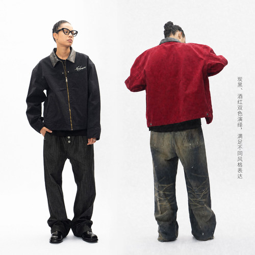 Makemore做旧重磅磨毛工装夹克男
