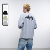 Makemore 复古潮流情侣圆领上衣女 刺绣白色宽松美式 长袖 T恤男春季