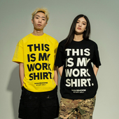 美式 Makemore短袖 黄色夏季 WORK 字母宽松休闲情侣女上衣潮 T恤男