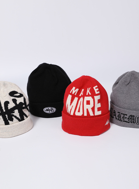 Makemore帽子男秋冬新款美式重磅毛线保暖复古街头红色情侣针织帽