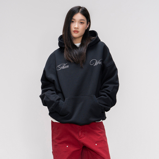 复古纯棉宽松情侣装 重磅黑色贴皮绣美式 Makemore连帽卫衣男新款