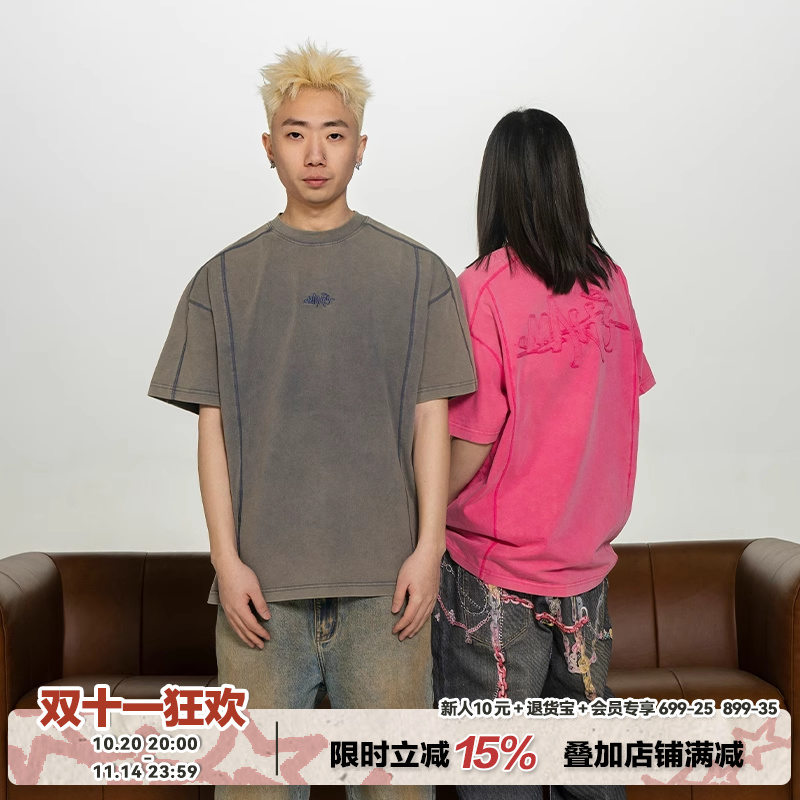 Makemore贴布绣纯棉圆领水洗短袖