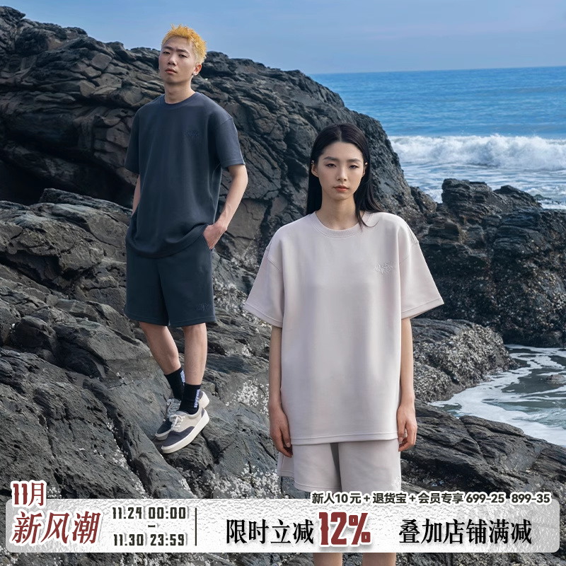 Makemore 运动套装男款夏季空气层太空棉短袖T恤宽松休闲情侣短裤