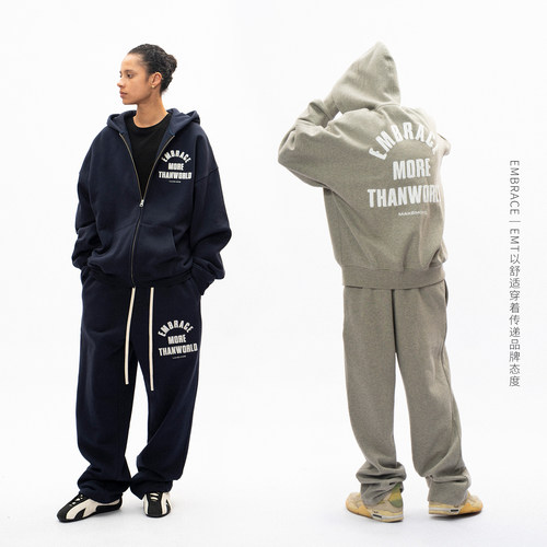 Makemore拉链开衫连帽重磅卫衣男