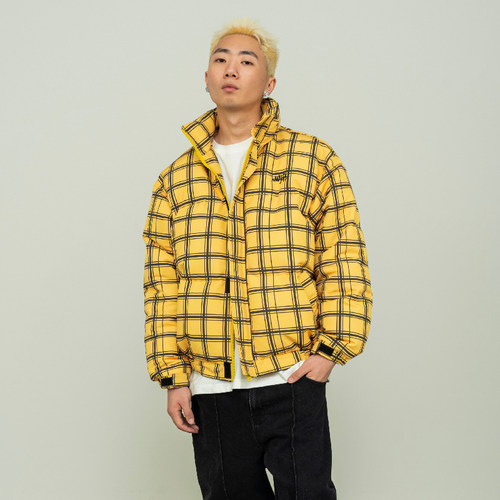 makemore撞色格纹情侣羽绒外套男