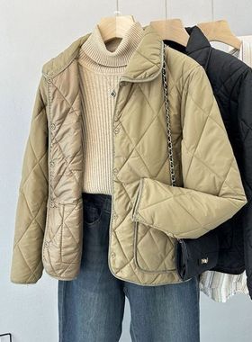 菱格短款羽绒棉服女冬季小个子宽松轻薄棉衣外套女2025年新款棉袄