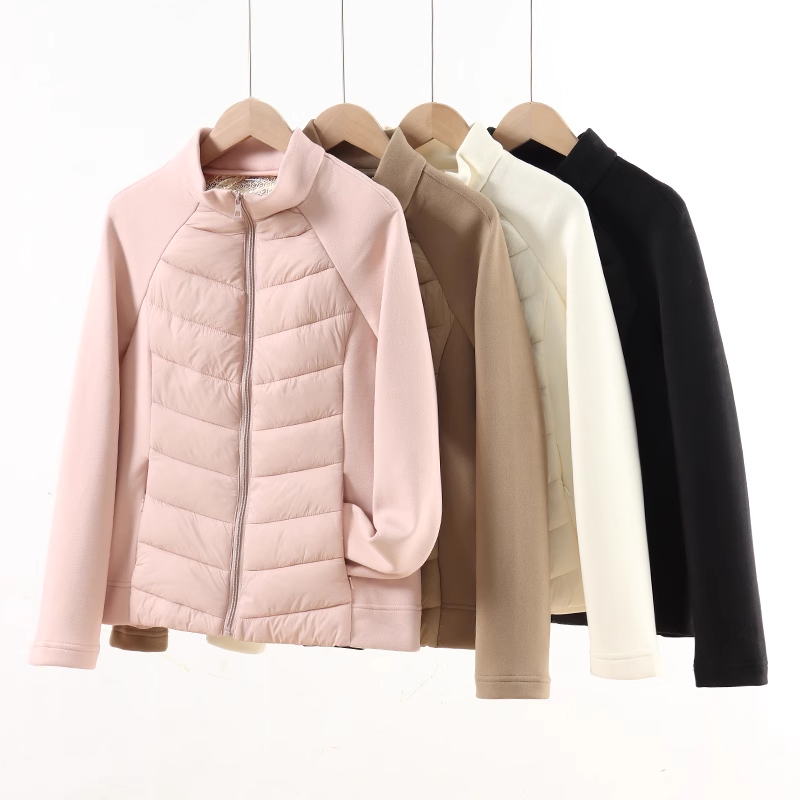 显瘦不臃肿轻薄有型拼接款棉服女小蛮腰修身内胆立领运动户外套冬