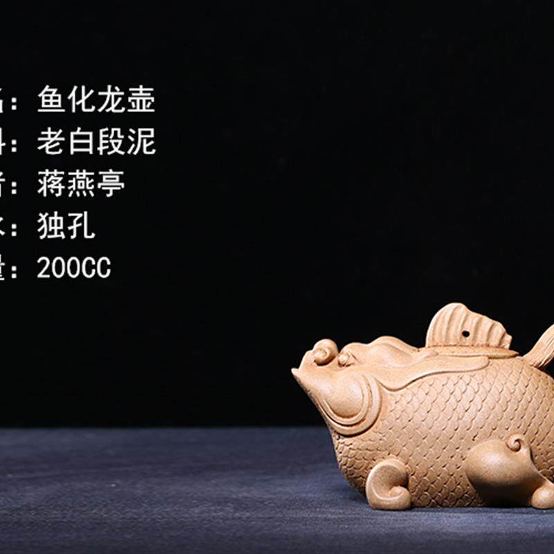 台湾回流老紫砂壶早期老壶大师蒋燕亭制老白段泥全手工鱼化龙壶