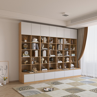 精选去客厅化书房书柜整墙一体到顶书橱实木六门定制置物柜现代背