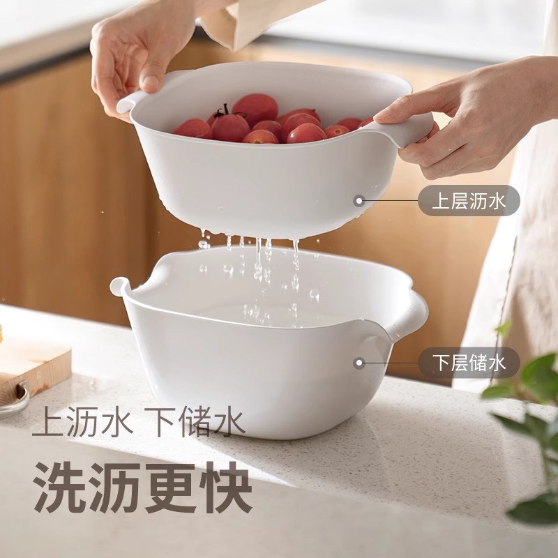 沥水篮洗菜盆水果蔬菜篮子厨房新款家用食品级懒角落双层淘备菜盘