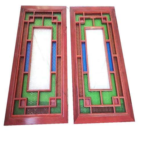 西关仿古满洲窗海棠花压花彩色实木艺术玻璃旧古中式屏风隔断门窗