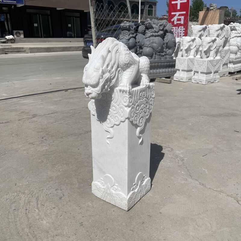 石雕吸水兽中式汉白玉拴马桩麒麟镇宅庭院摆件茶艺桌面摆件