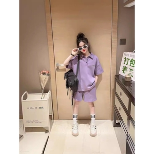 短袖 新款 儿童洋气时髦夏季 女大童运动 polo衫 女童夏装 可爱新品 套装
