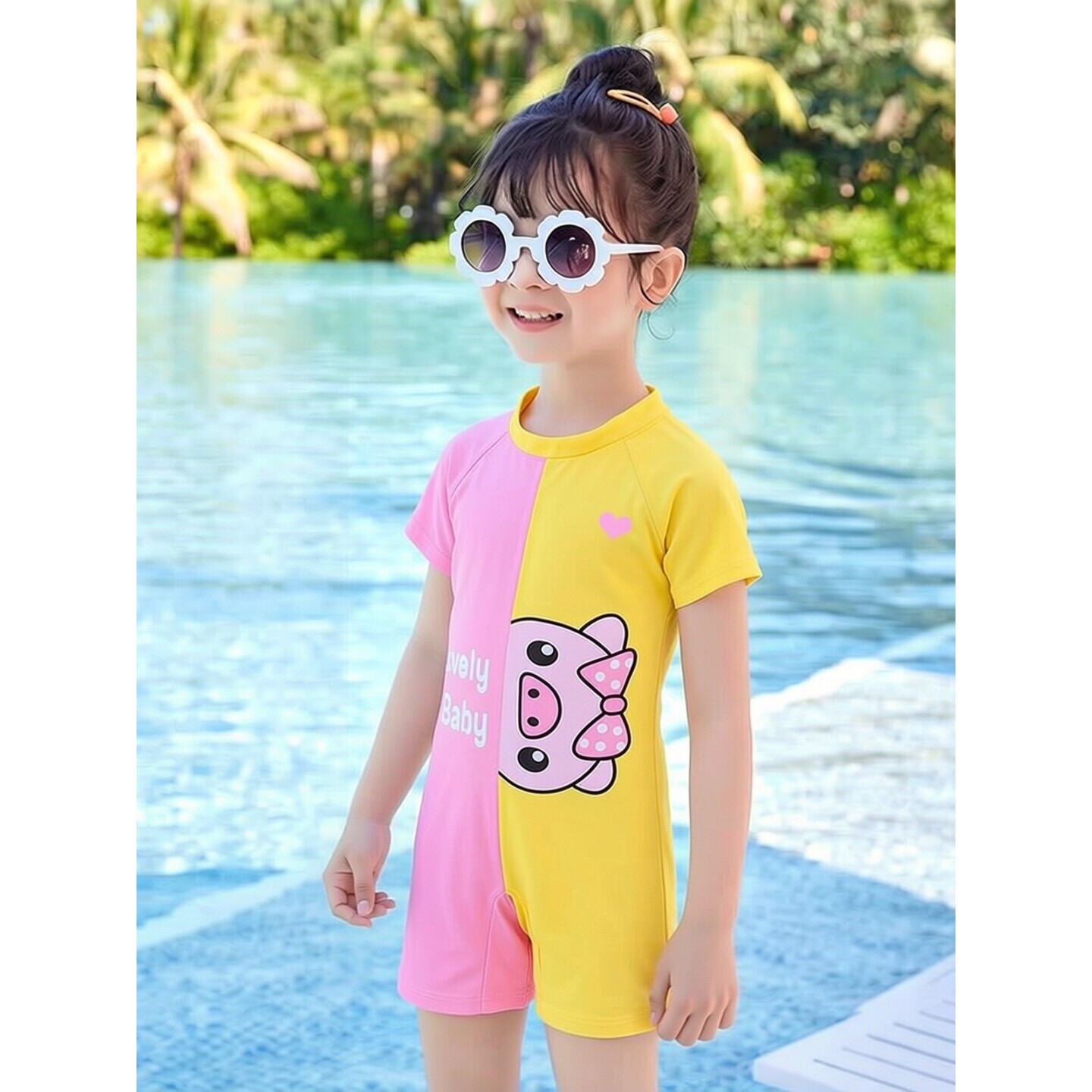 德国儿童泳衣短袖卡通中小童夏季泳游女童连体短袖沙滩套装女孩