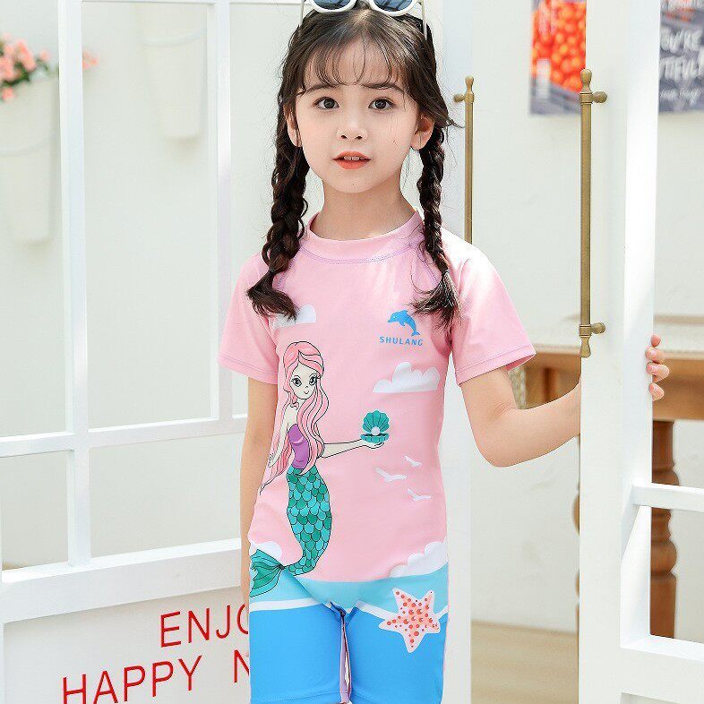 德国网红ins风儿童游泳套装带帽子-岁儿童泳衣女童连体小童 中大