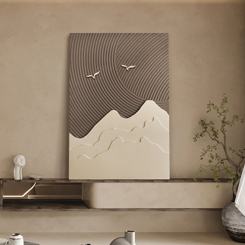 进口新品三层立体抽象画山水画侘寂风日式落地画客厅装饰画沙发背图片