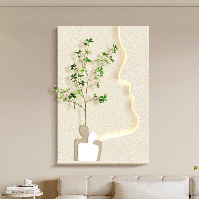 进口新品奶油风客厅装饰画立体砂岩玄关画抽象人物沙发背景墙挂画图片
