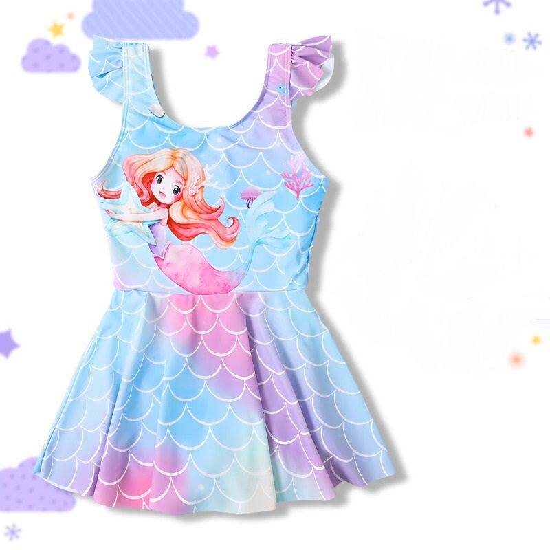 德国女童泳衣女孩甜美儿童公主连体裙式美人鱼宝宝小中童韩版游泳