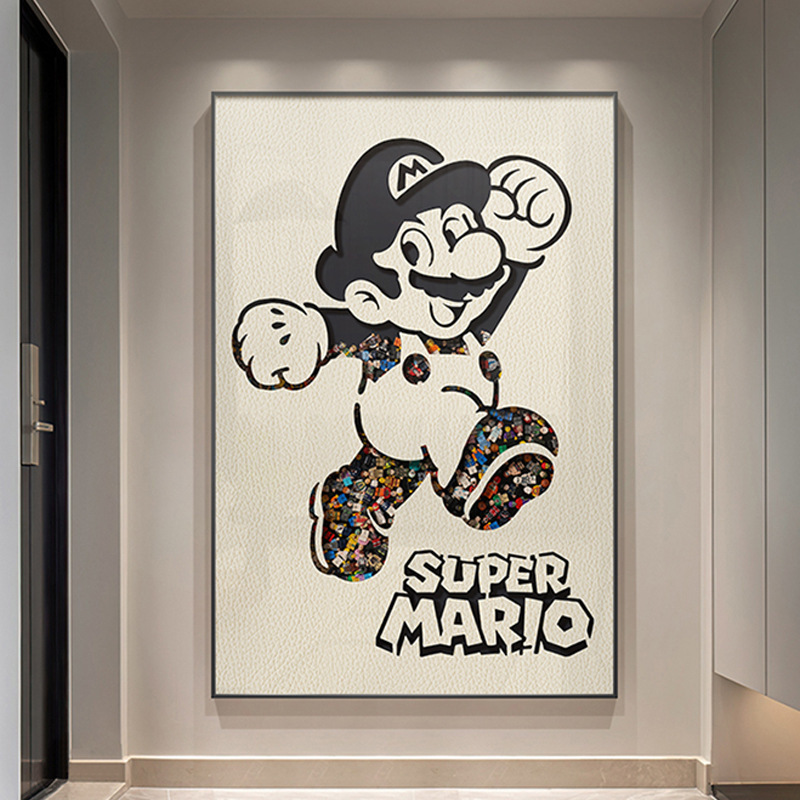 进口新品高档实物积木画马里奥玄关装饰画客厅挂画现代简约走廊过