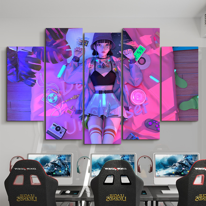 进口新品赛博朋克挂画网吧酒吧背景墙面装饰卧室墙壁画电竞酒店房图片