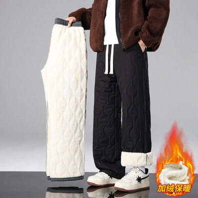 明星同款季羊羔毛休闲裤子男孩初中高中学生加绒加厚青少年长裤大