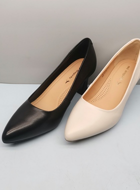 春秋新款高跟鞋女红蜻蜓BC73024021粗跟尖头真皮女单鞋BC73024022