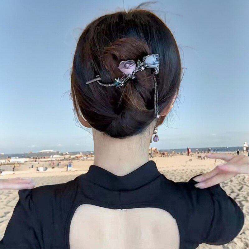 爆款网红韩版玫瑰花朵扭扭夹轻