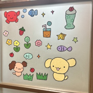 这么熊原创 饰礼品萌物 可爱涂鸦窗贴静电贴不留胶小狗小猫家居装