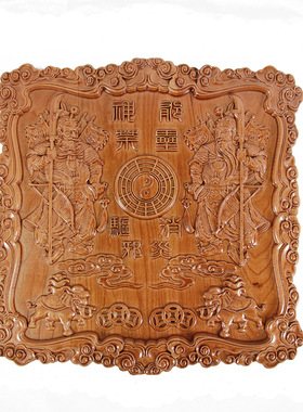 桃木门神木雕神荼郁垒挂件摆件门贴雕刻创意家居饰品工艺品