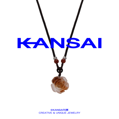 kansai山茶花黑绳项链
