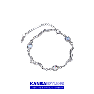 KANSAI新款 小众设计学生配饰酷潮高级感手饰品 扭曲月光石手链个性