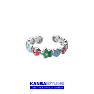 彩色花朵戒指女小众设计精致甜酷指环可调节个性 KANSAI新款 手饰品