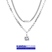 KANSAI新款 Luck笑脸X笑脸项链冷淡风双层叠戴T恤链毛衣链小众饰品