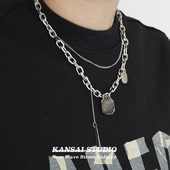 KANSAI新款 三牌双层重金属风格 链项链多层叠戴土酷嘻哈蹦迪锁骨链