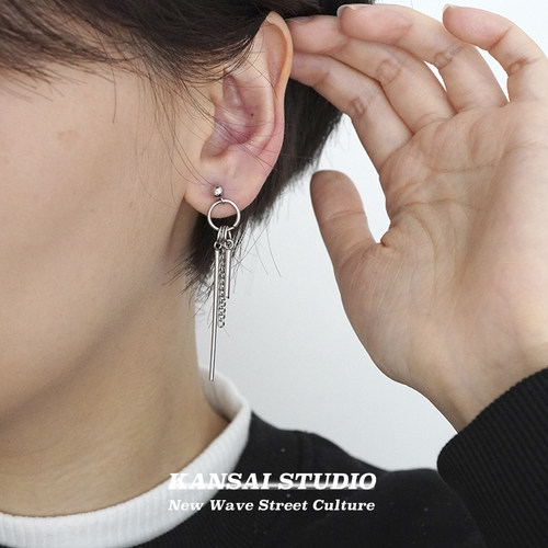 kansai钛钢长短针耳坠耳夹款嘻哈