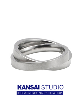 KANSAI钛钢双环交叉戒指男女时尚个性ins小众嘻哈冷淡风简约指环