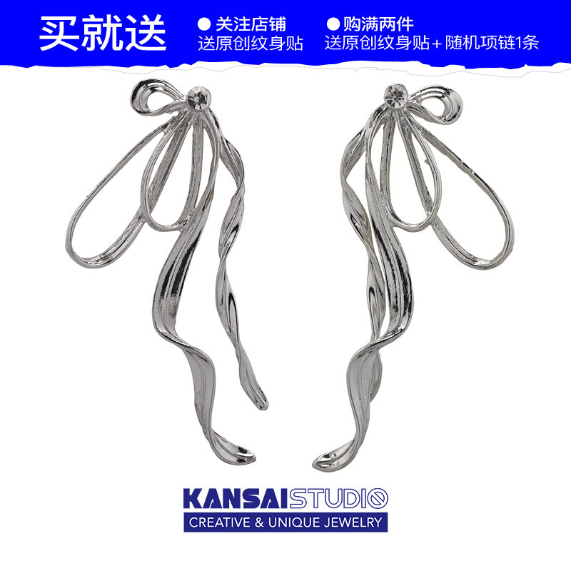 kansai半边蝴蝶结耳环小众高级感气质耳针2021年新款潮设计感耳饰