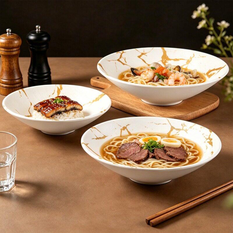 日式仿瓷密胺商用斗笠拉面碗