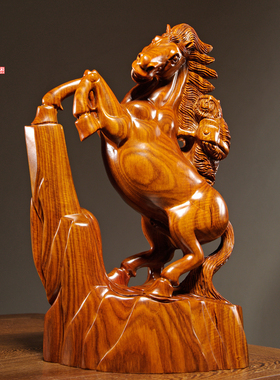 花梨木雕马上封侯摆件实木马生肖猴子家居办公室桌面装饰工艺礼品