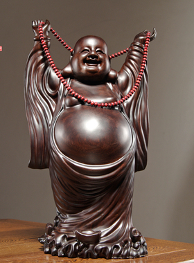 黑檀木雕弥勒佛像摆件实木质大肚笑佛家居客厅公司装饰红木工艺品