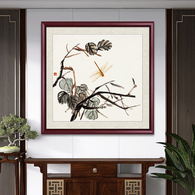 柿柿如意装饰画荔枝寿桃百财新中式客厅玄关吉祥国画实木框墙壁画