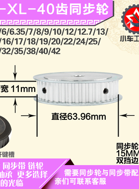 铝合金同步轮XL40齿 AF型 直径63.96 带宽1 1mm圆孔顶丝