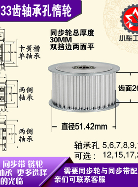 AF型轴承孔铝同步轮 S5M33齿  直径51.42 槽宽2 6 齿面惰轮涨紧轮